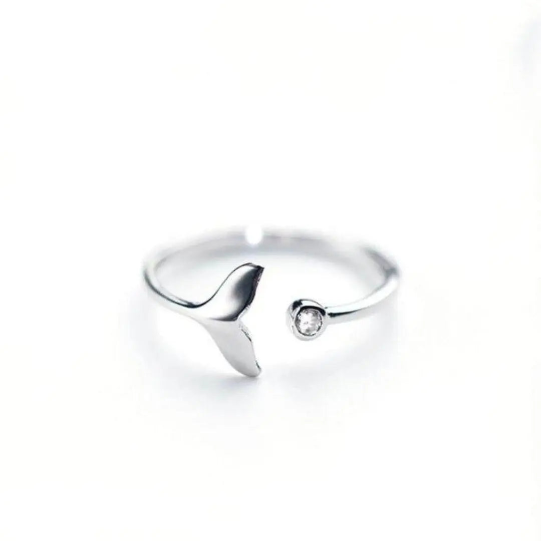 Anello con coda di delfino in argento 925 sterling e zirconio artificiale regolabile