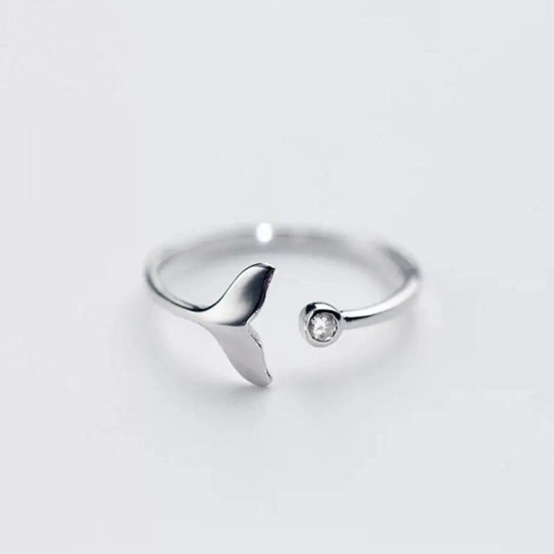 Anello con coda di delfino in argento 925 sterling e zirconio artificiale regolabile