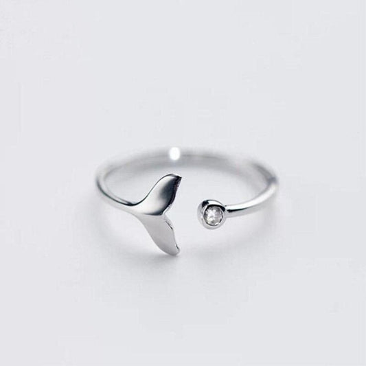 Anello con Coda di Delfino in Argento 925 Sterling con Zirconia Regolabile