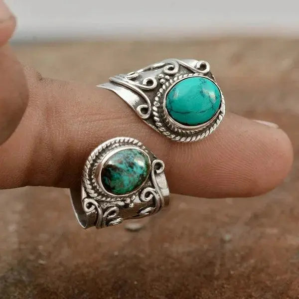 Anello regolabile con doppia zircone turquoise