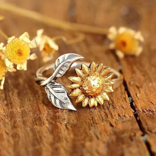 Anello regolabile con girasole in oro