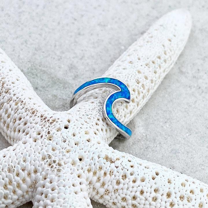 Anello con Onde dell'Oceano in Opale e Argento
