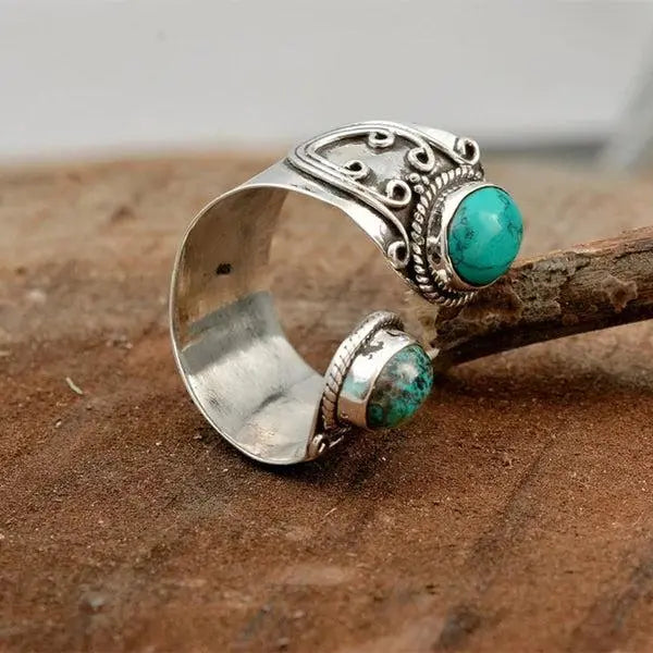 Anello regolabile con doppia zircone turquoise