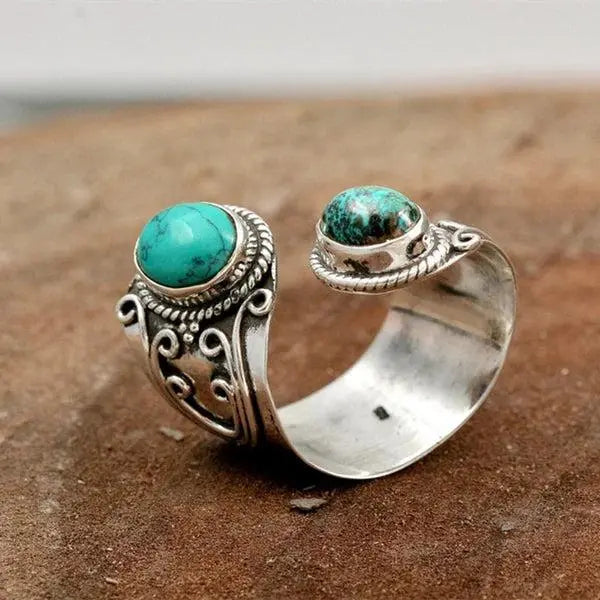 Anello regolabile con doppia zircone turquoise