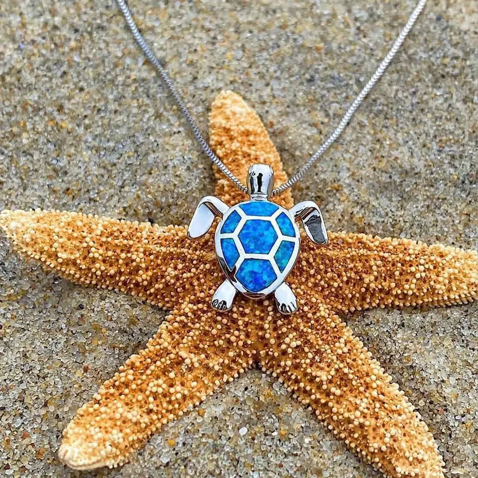 Set di Collana e Orecchini a Forma di Tartaruga Marina in Opale e Argento