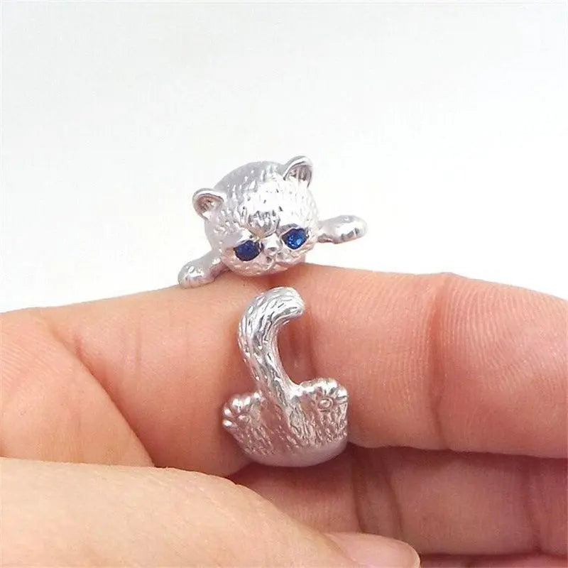 Anello regolabile in argento sterling 925 con gattino