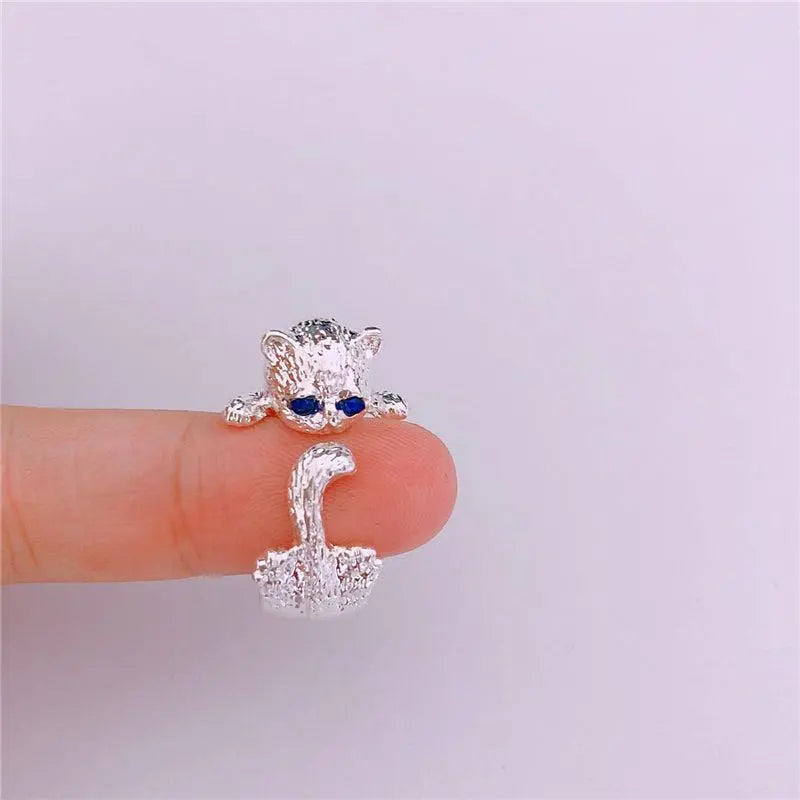 Anello regolabile in argento sterling 925 con gattino