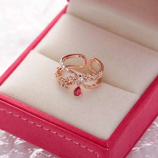 Anello Regolabile in Oro con Zirconia e Rubino