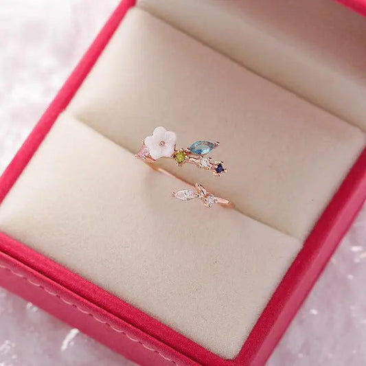 Anello regolabile Wildflower con pietre preziose in oro