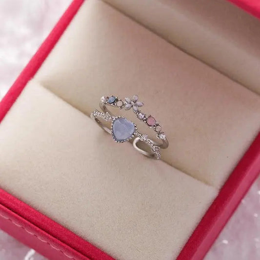 Anello regolabile in argento con pietra blu e zirconia