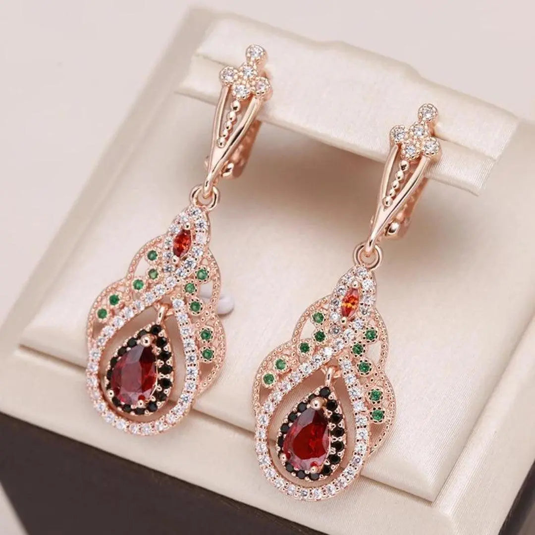 Orecchini Mandala Rosso con Zirconia in Oro
