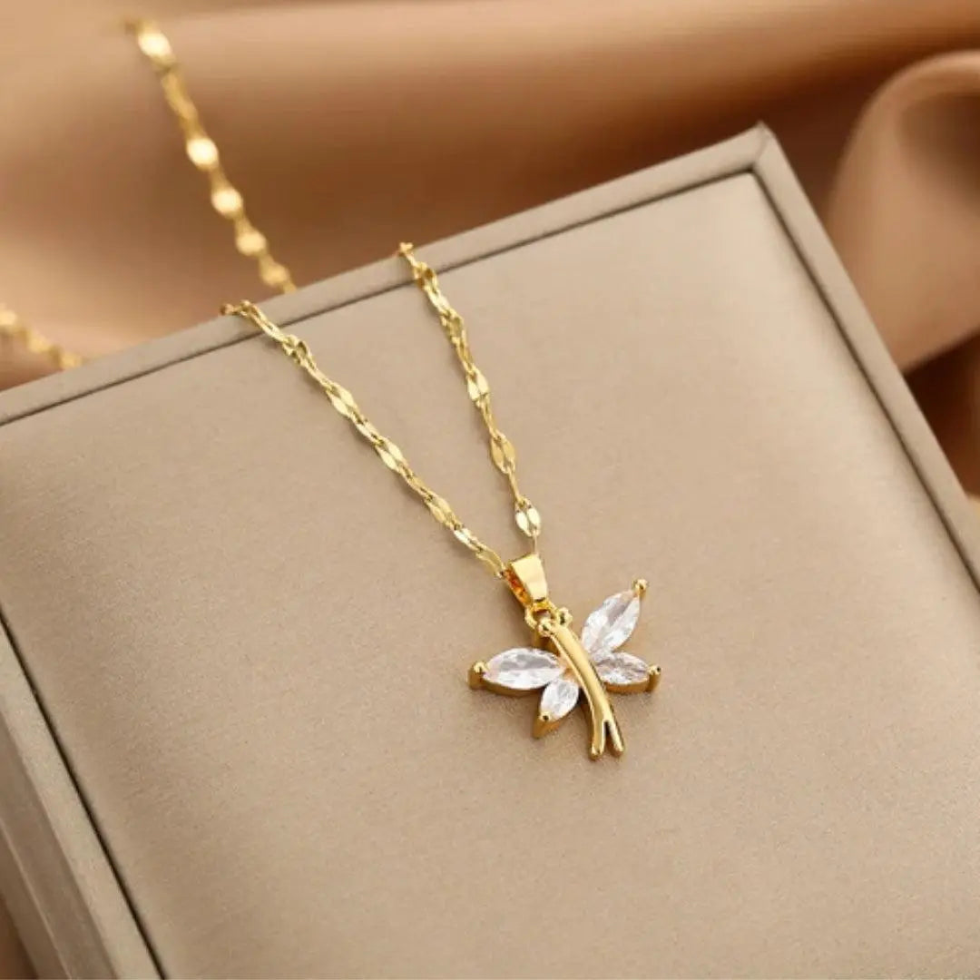 Collana conlibellula di cristallo in oro