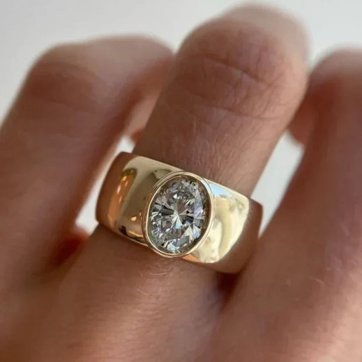 Anello d'oro tondo in vetro intarsiato vintage