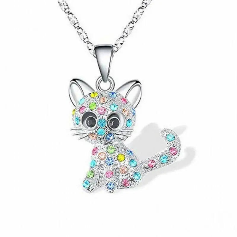 Collana con gattini d'argento per bambini e zirconi colorati