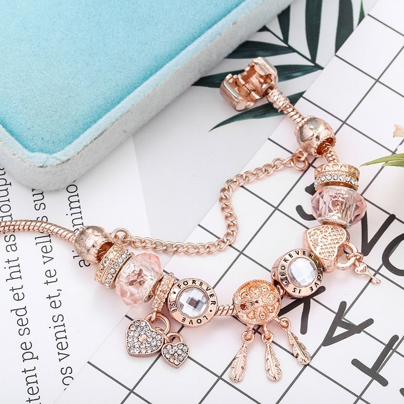 Bracciale Rosa Dreamcatcher con charms inclusi in argento sterling
