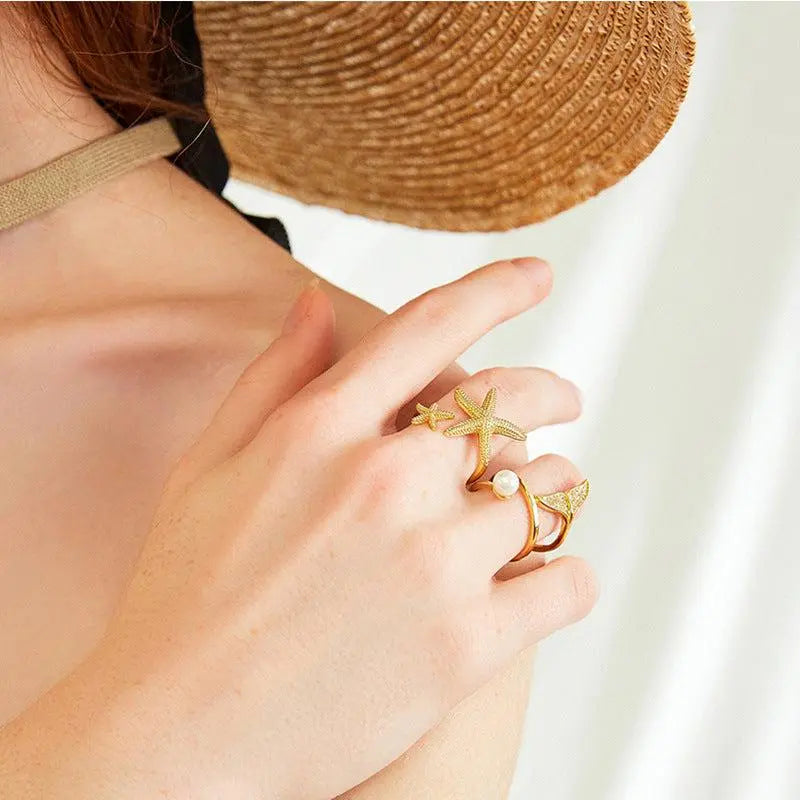 Anello Stella Marina Regolabile in Argento e Oro