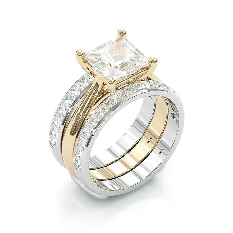 Set di anelli da sposa con incisione senza tempo – Oro e Argento Sterling