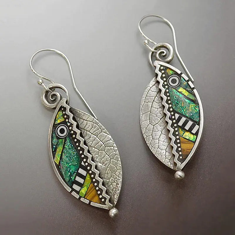 Orecchini Boho con Cristalli Verde in Argento
