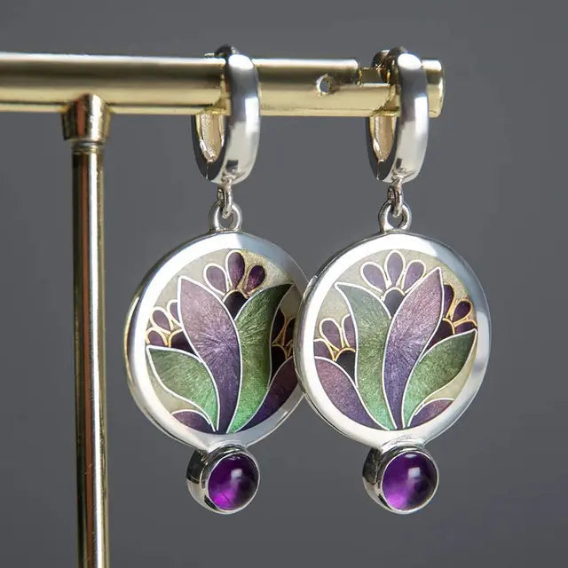 Orecchini Boho con cristalli viola in argento sterling