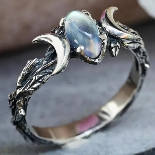 Anello vintage in cristallo con luna argento