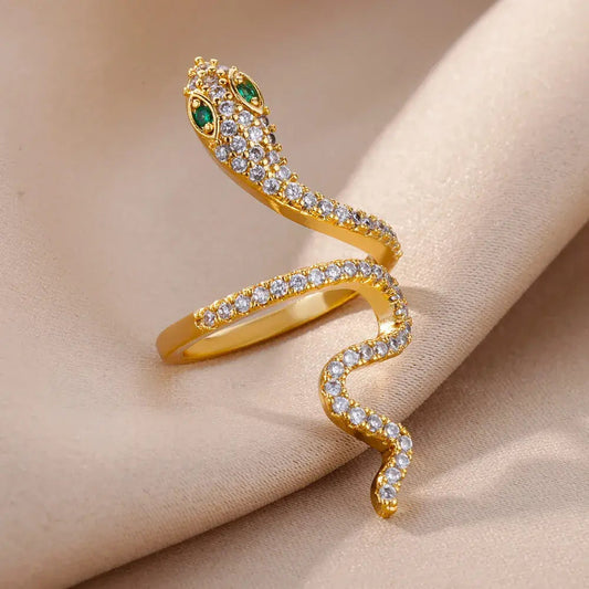 Anello di serpente brillante con zirconia verde