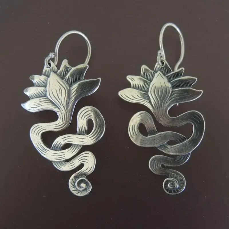 Orecchini Vintage con Fiori e Serpente in Argento Sterling