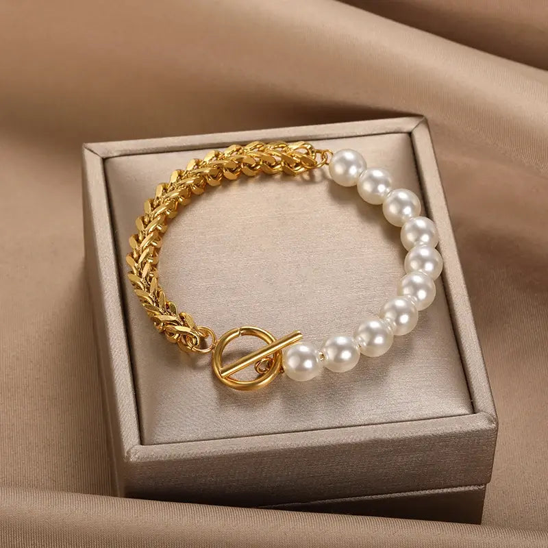 Braccialetto elegante in oro e perla