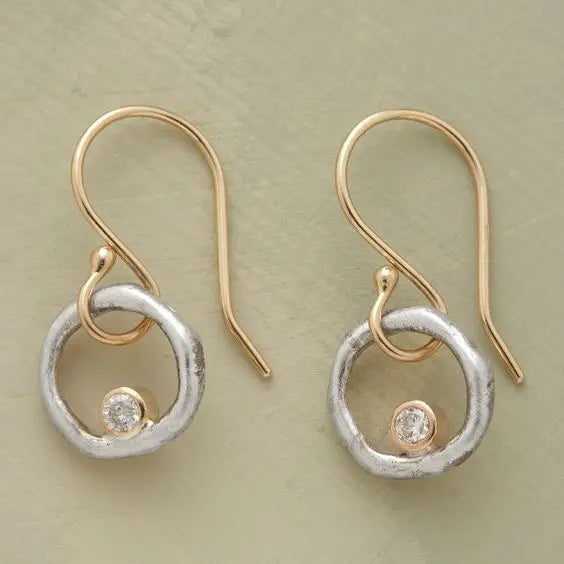 Orecchini Vintage in Oro e Argento con Zirconi