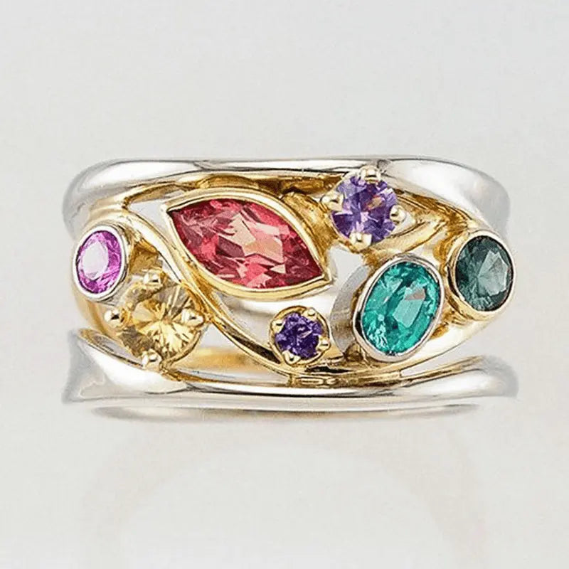 Anello vintage color oro e argento con zaffiri colorati
