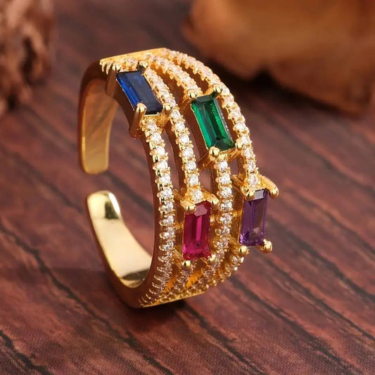 Anello Vintage in Oro e Cristalli Colorati