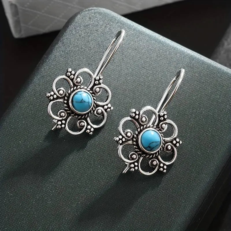 Orecchini a fiore blu in argento vintage