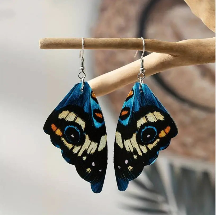 Orecchini a forma di ali di farfalla vintage blu