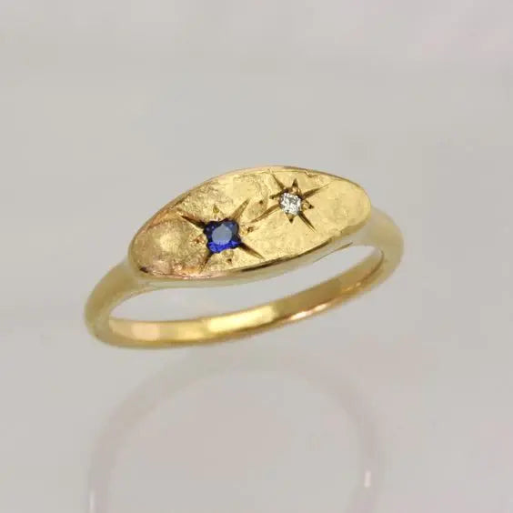 Anello blu a stella vintage placcato oro
