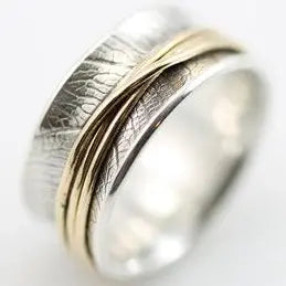 Anello sottile vintage con linea d'oro e argento