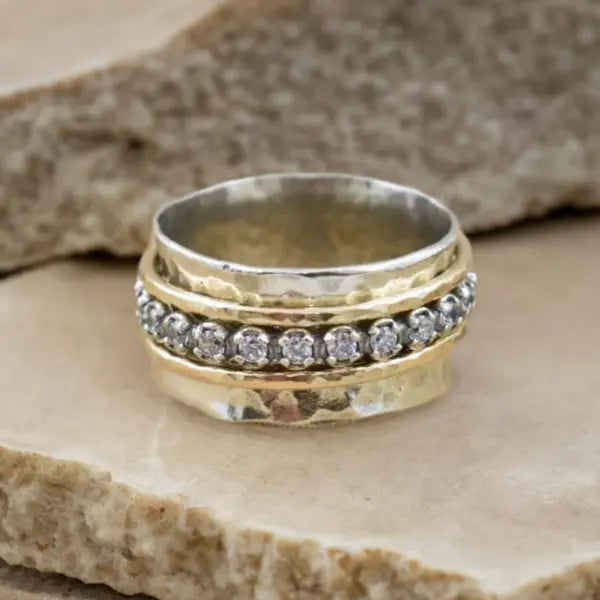 Anello Vintage Spinner Zirconia Oro e Argento
