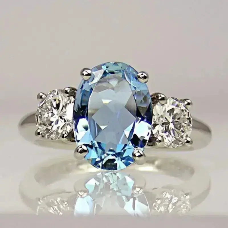 Anello con cristallo di diamante blu in argento sterling