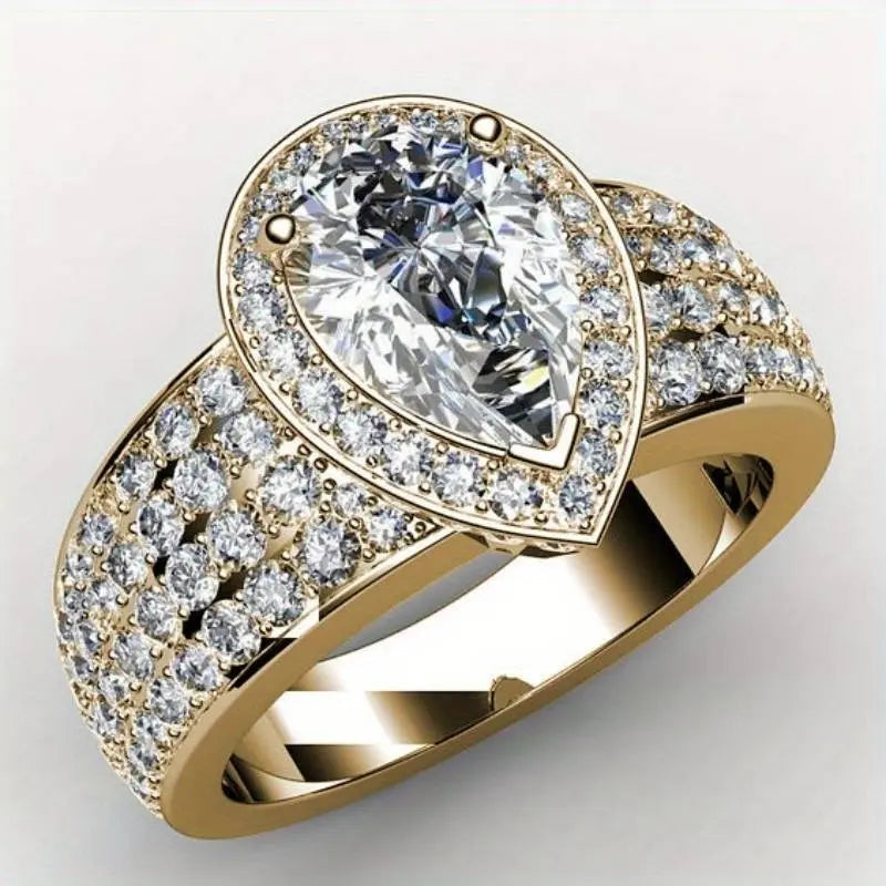 Anello d'oro con zirconia vintage a pendente