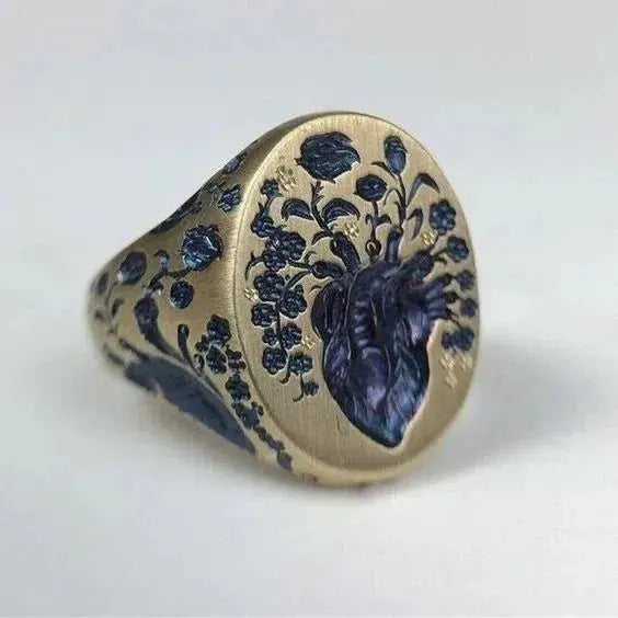 Anello d'Oro con Fiore Blu Vintage