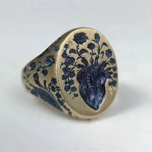 Anello d'Oro con Fiore Blu Vintage