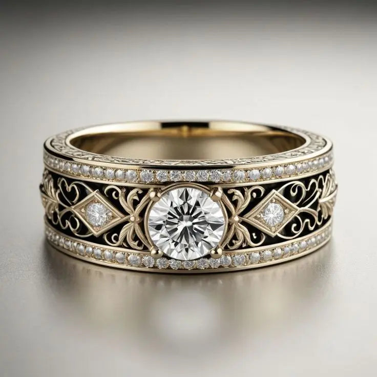 Anello Vintage Placcato Oro con Cristallo