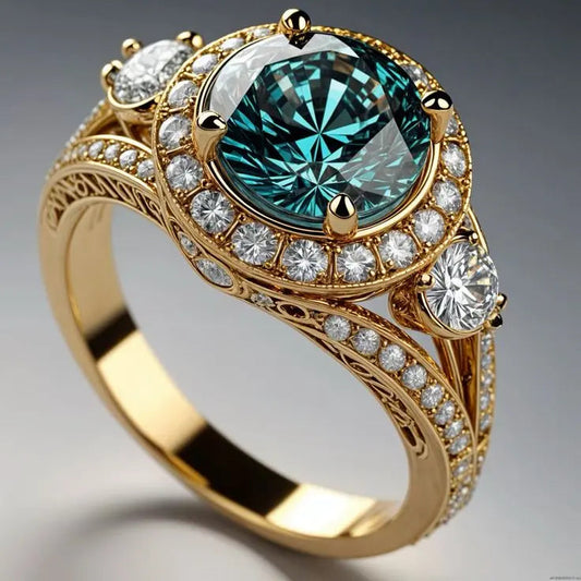 Anello in stile vintage con cristallo blu in oro