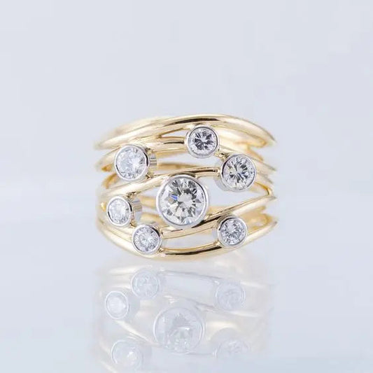 Anello multi-strato dorato con cristalli vintage