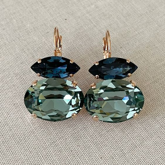 Orecchini Vintage in Vetro Verde e Blu