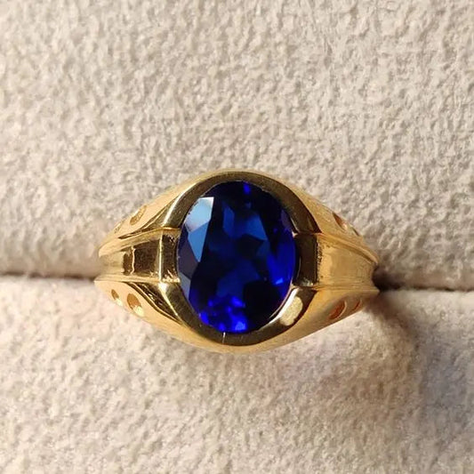 Anello rotondo blu vintage in oro