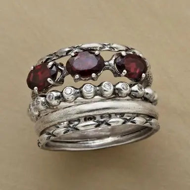 Anello multilayer rosso in argento vintage