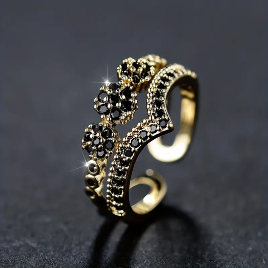 Anello corona vintage con zirconia nera