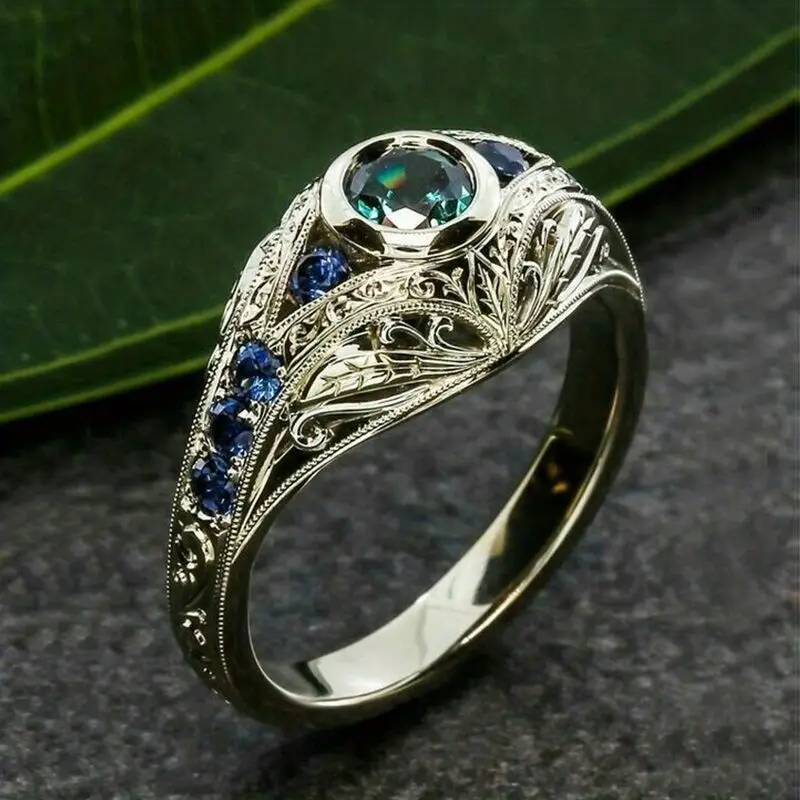 Anello di argento vuoto con cristalli blu