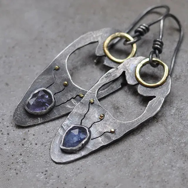 Orecchini vintage in argento con cristallo blu