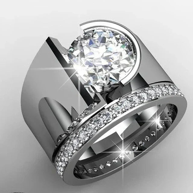 Anello Vintage con Zirconia Smerigliata Argentata
