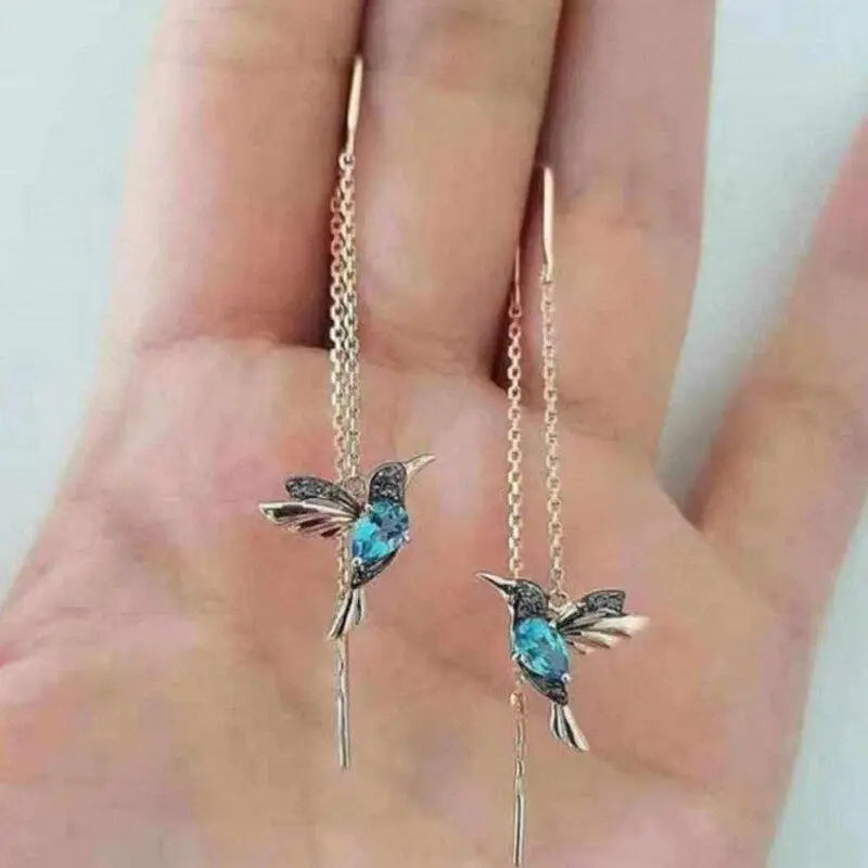 Orecchini in smalto e zirconi a forma di colibrì